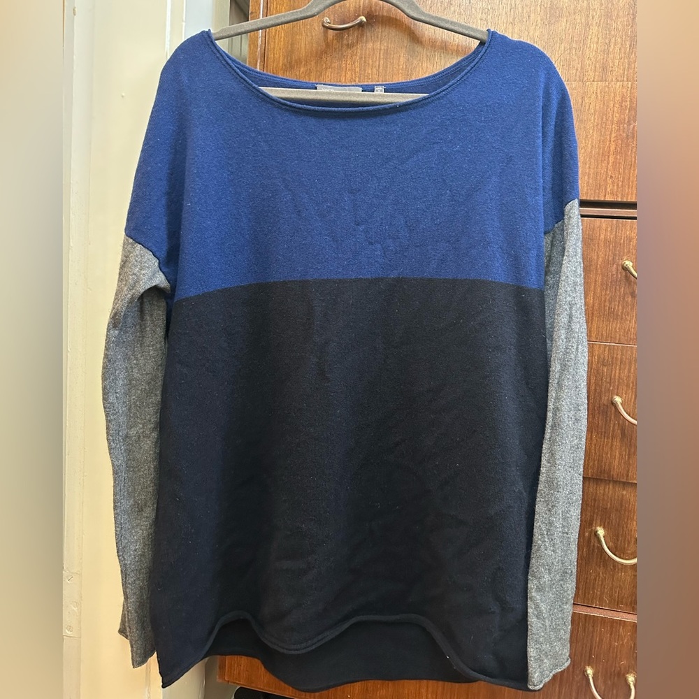 Vince Wool Colorblock Drop Shoulder Rolled Hem Light Sweater